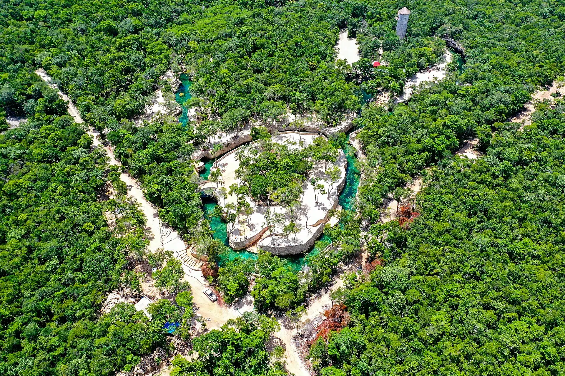 Aerial view of Casa Tortuga cenotes and jungle near Tulum