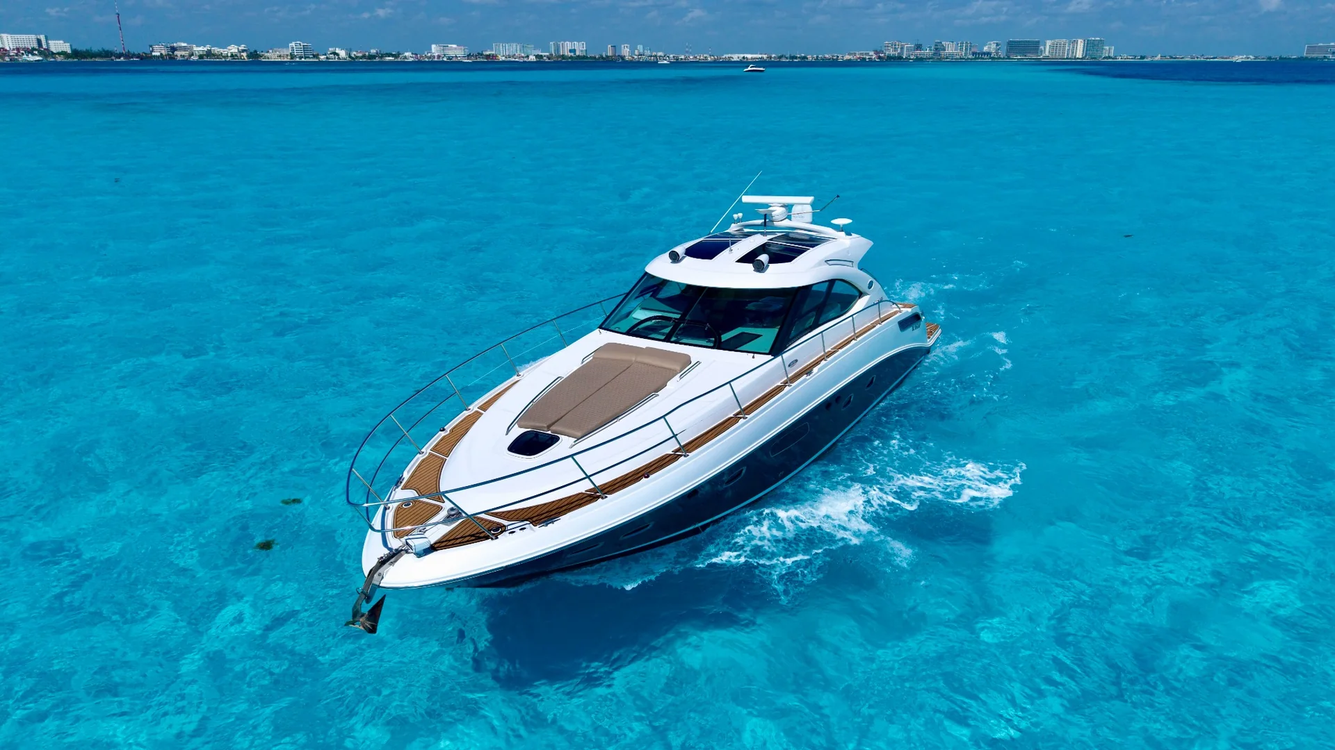 Octopus 48ft yacht bow sundeck facing turquoise Cancun water