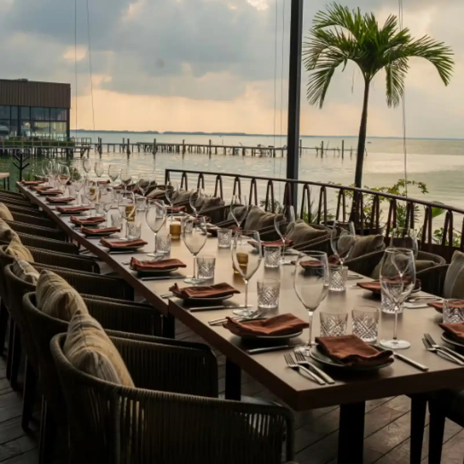 Lagoon-front group dining at Porfirio’s Cancun