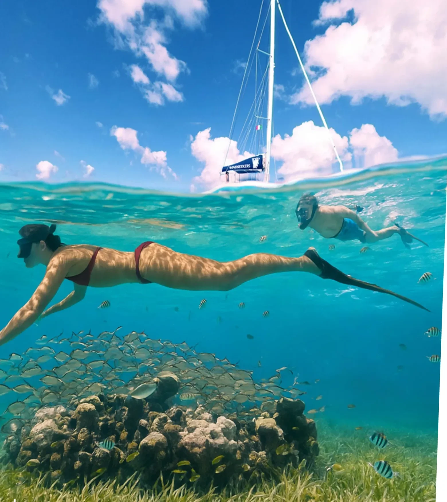 Snorkelling near Lidia 39ft Lagoon Catamaran in Cozumel reef water