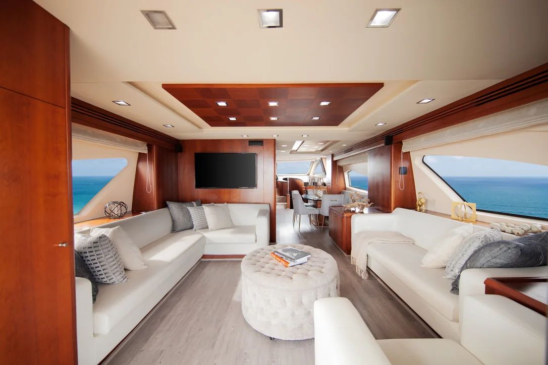 Luxury salon aboard Truco II 80ft private yacht in Cancun