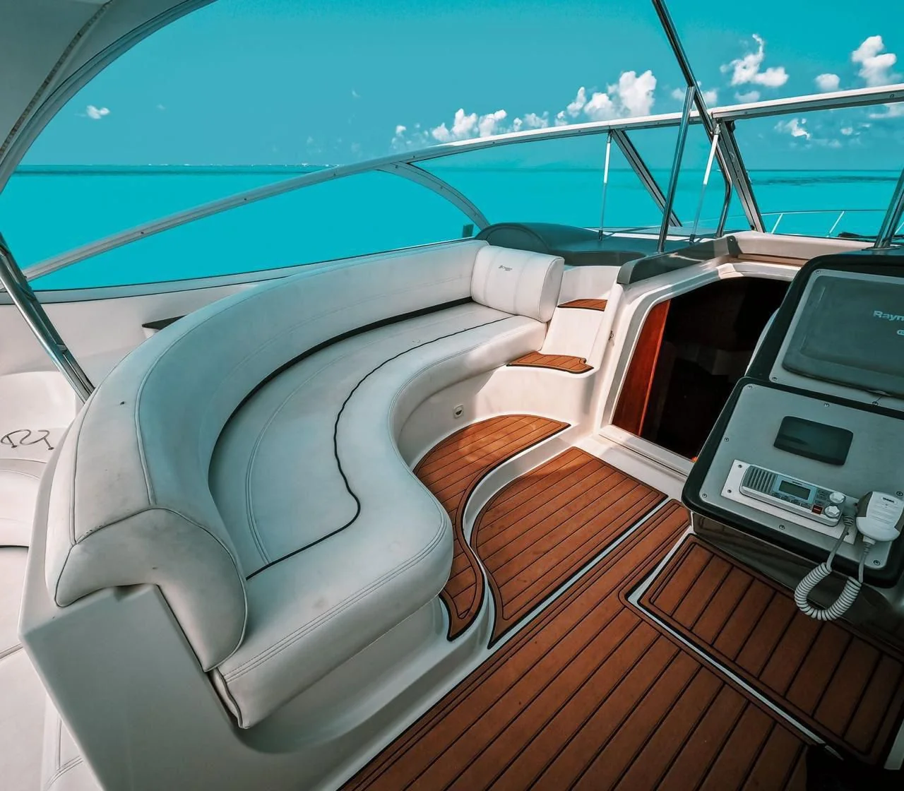 Upper deck seating aboard Grace 46ft private yacht in Cancun