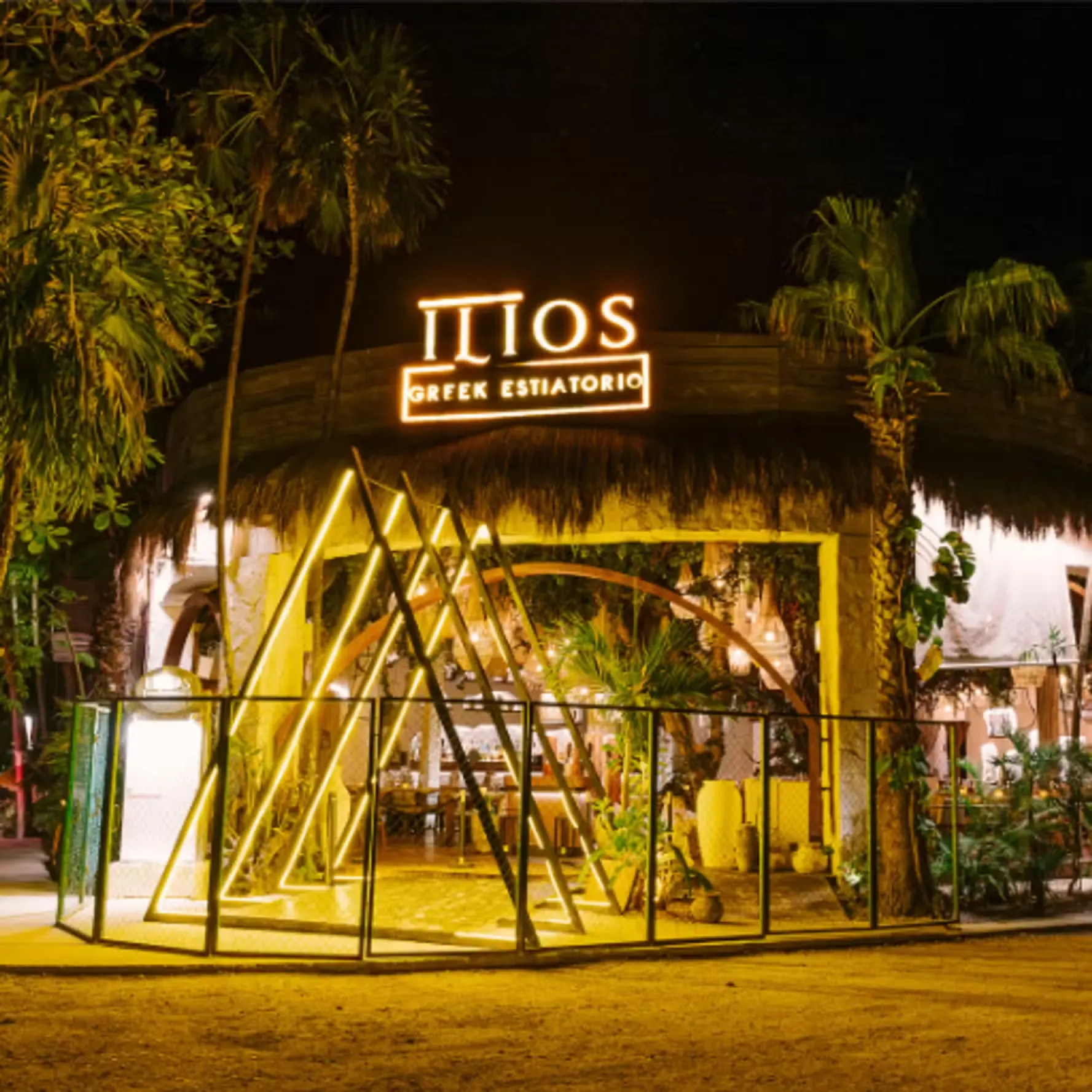 Illuminated entrance at Ilios Tulum