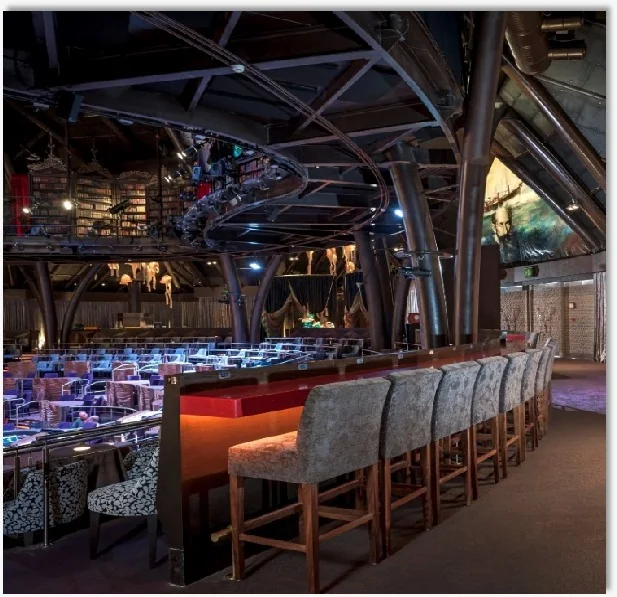JOYÀ high stool seating overlooking the circular theatre stage at VidantaWorld Riviera Maya