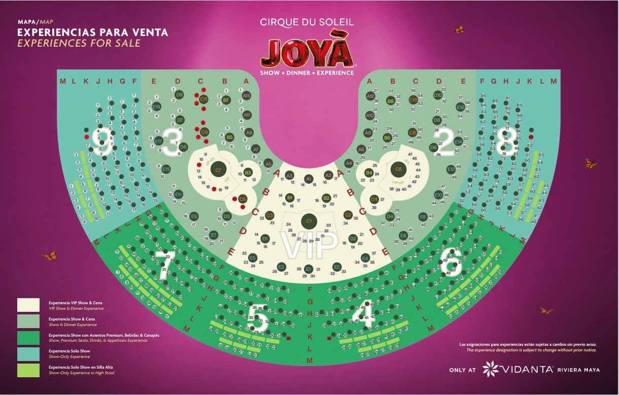 JOYÀ theatre seating map showing Sections 8 and 9