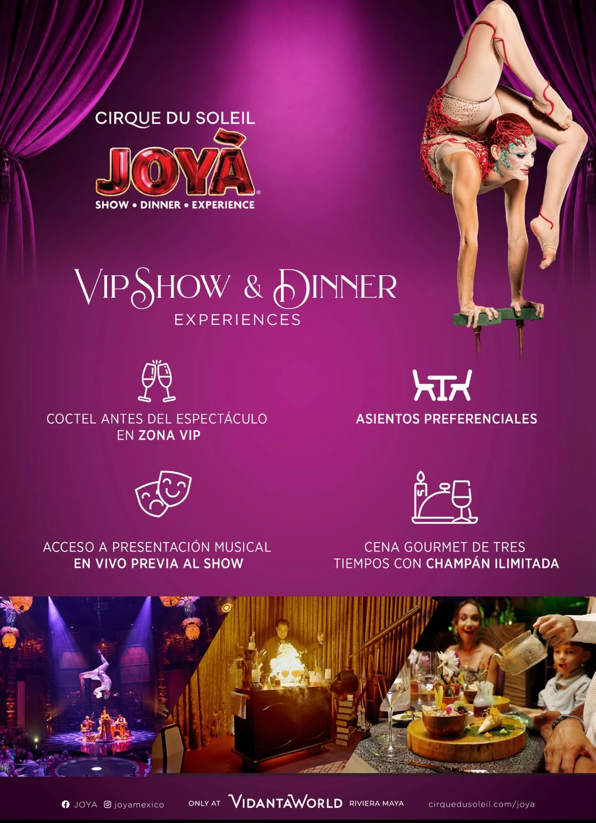 JOYÀ VIP Show and Dinner Experience with premium seating, gourmet dinner and champagne in Riviera Maya