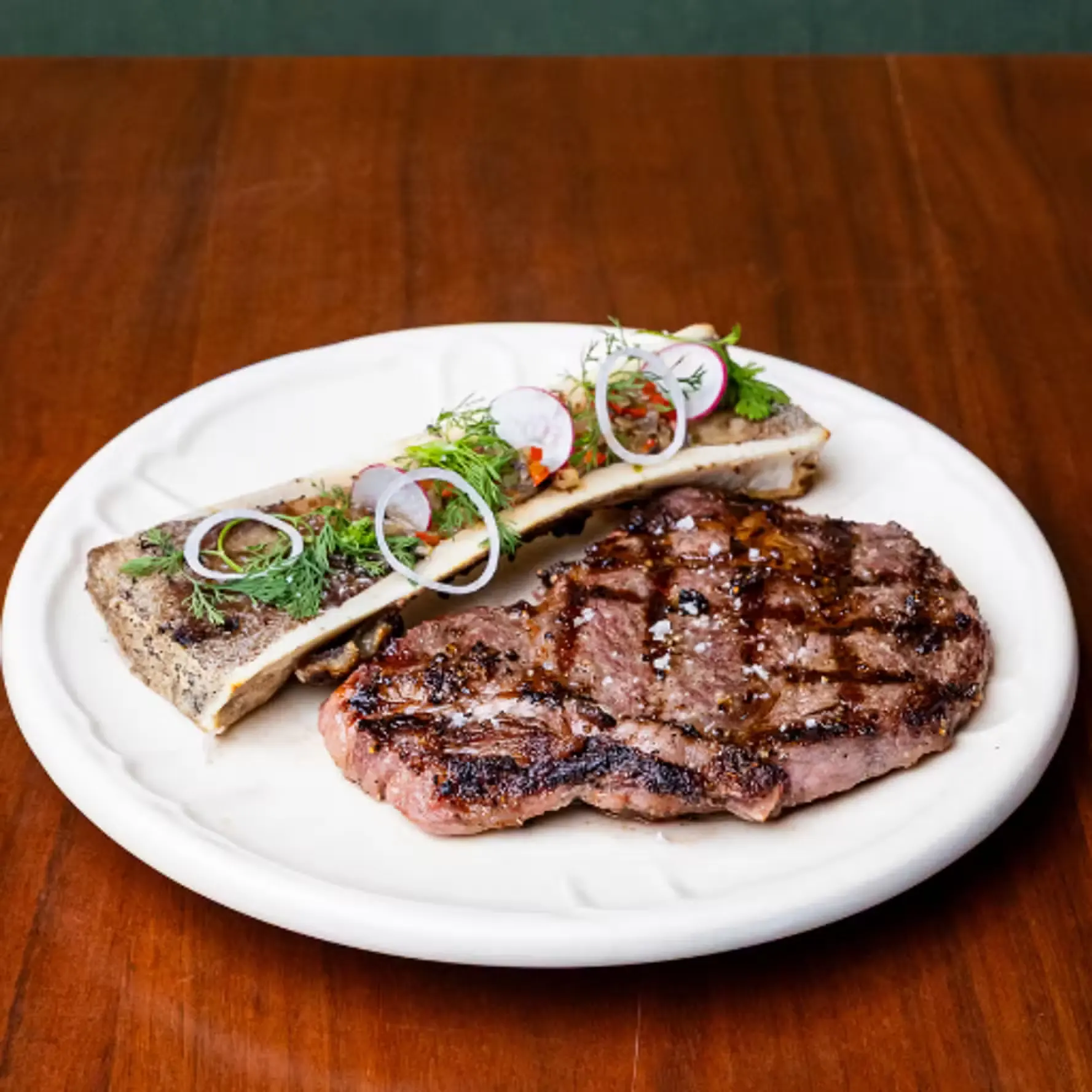 Grilled steak and bone marrow at Porfirio's Polanco