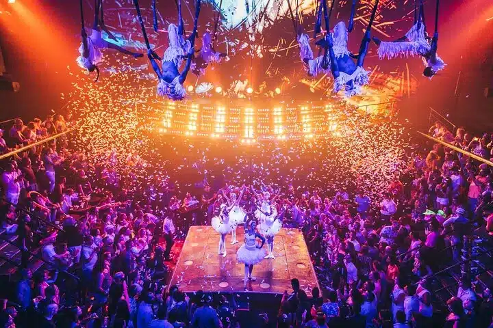 Packed dance floor and live show at Coco Bongo Cancun nightclub