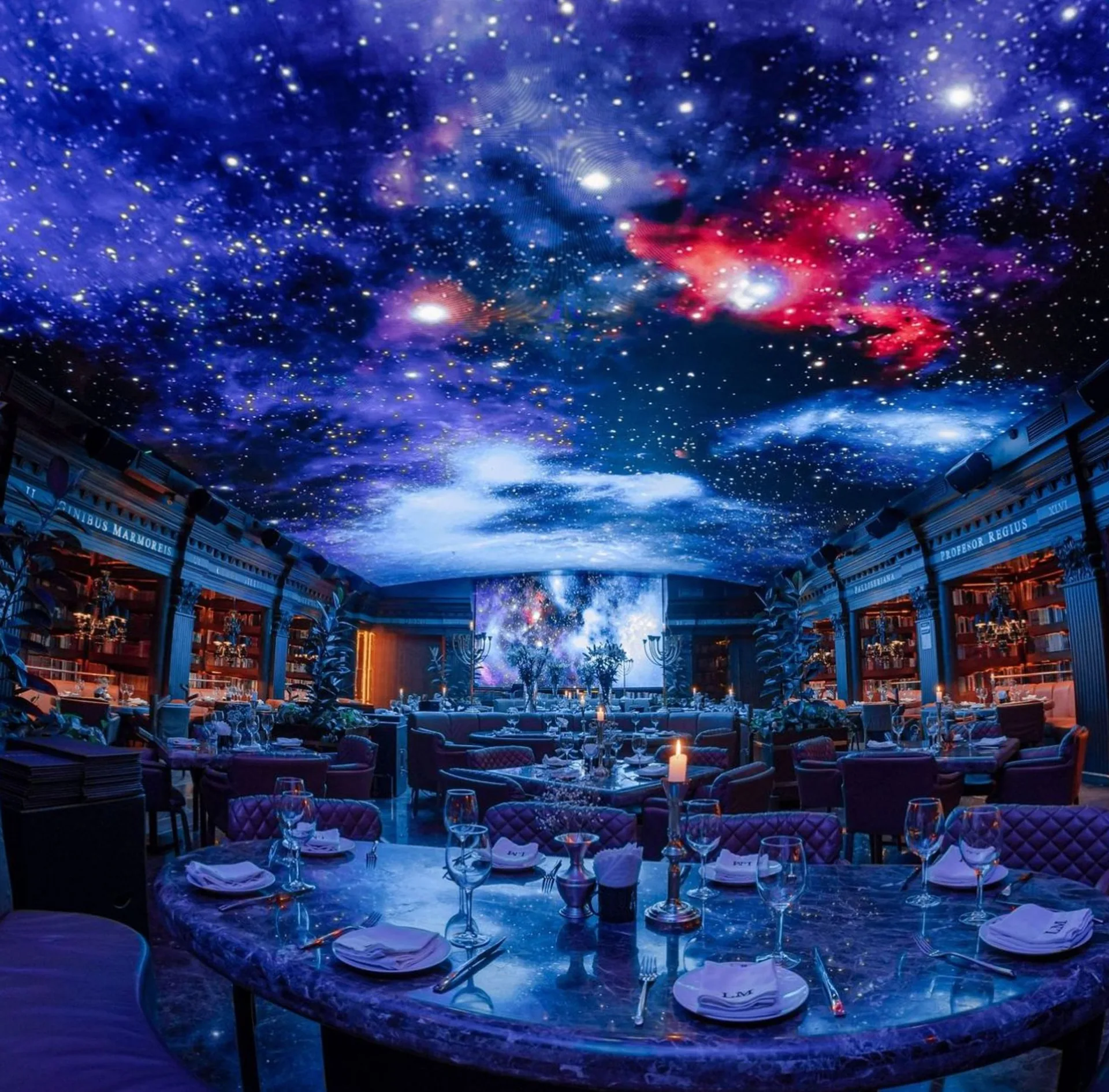 Galaxy digital ceiling dining room at La Madalena Cancun
