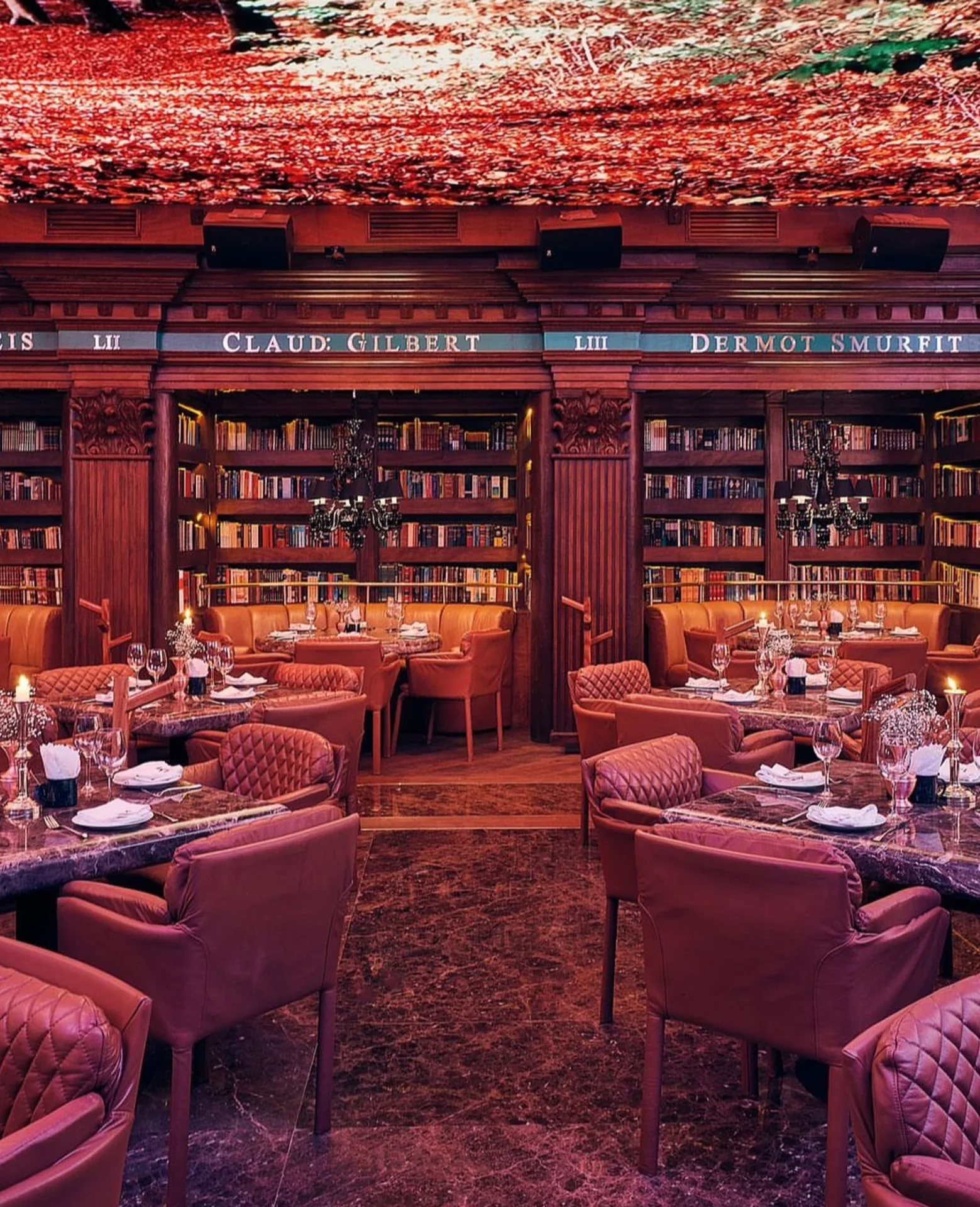 Library-inspired dining room at La Madalena Cancun