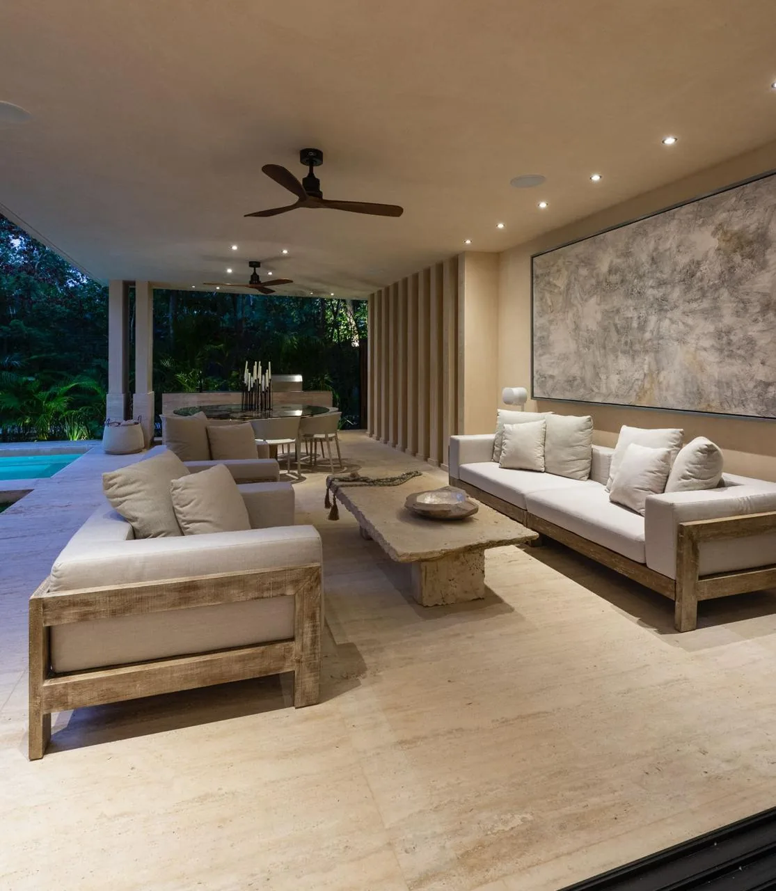 Villa Caiman Tulum outdoor lounge at night